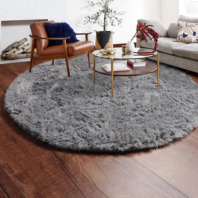 ONASAR Grey Round Area Rugs 6ft, Fluffy Gray Soft Bedroom Circle Rug - Image 9