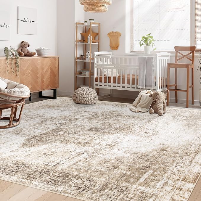 Area Rug 6x9 Washable Rug, Vintage Boho Medallion Rugs Non-Slip Soft Low Pile - Image 3