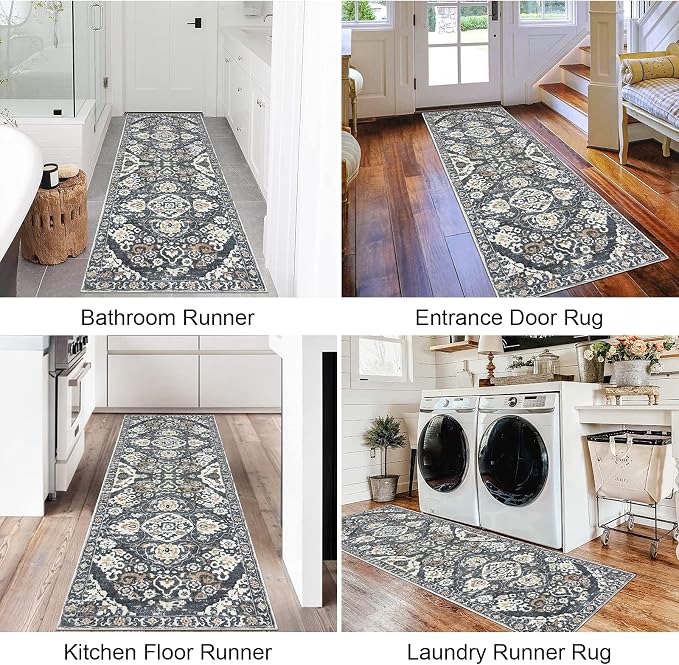 HEBE Hallway Runner Rug 2'x6' Washable Vintage Distressed Area Rugs Non Slip - Image 6