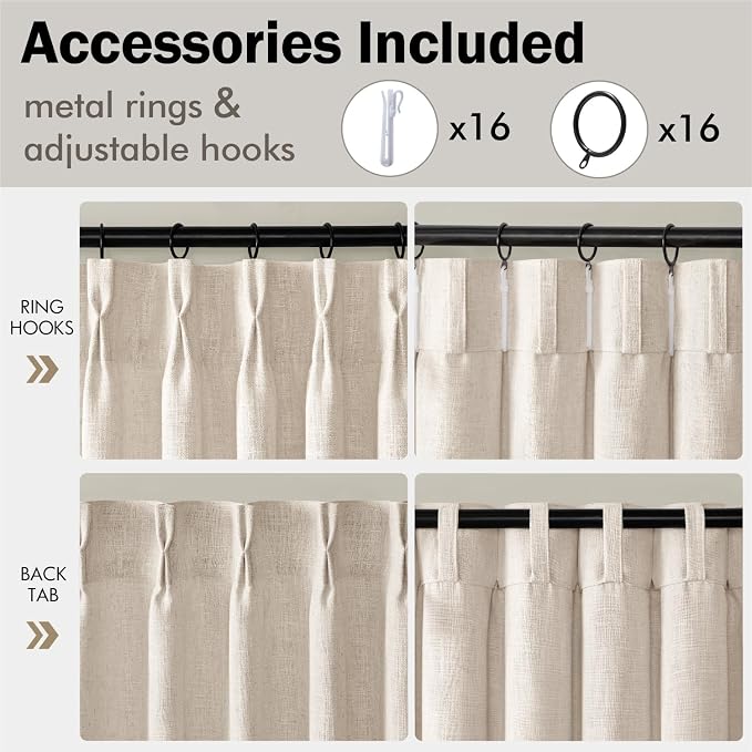 MIULEE Pinch Pleated Thick Linen Curtains 96 Inches Long 2 Panels - Image 8