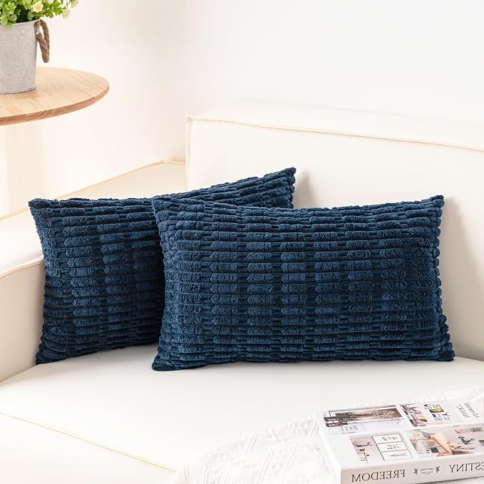 Pack of 2 Corduroy Decorative Throw Pillow Covers 12x20 InchSoft Boho Striped by Unknown