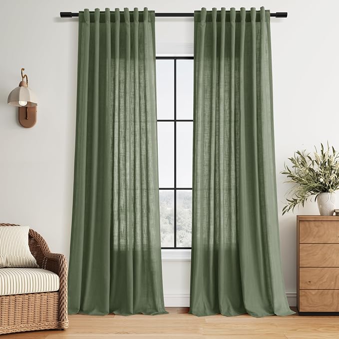 Nanspring Forest Green Linen Curtains by Nanspring