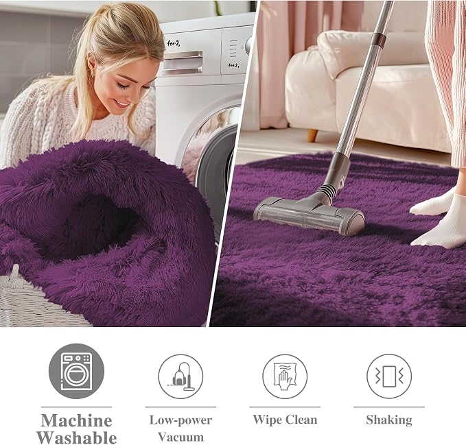 OLANLY Dark Purple Round Rugs for Bedroom - Image 2