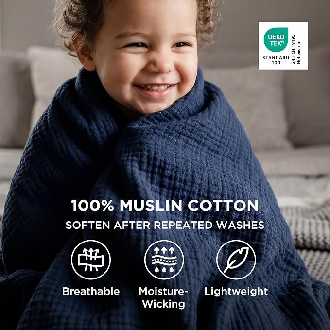 Bedsure 100% Cotton Muslin Throw Blanket Twin XL - Image 2