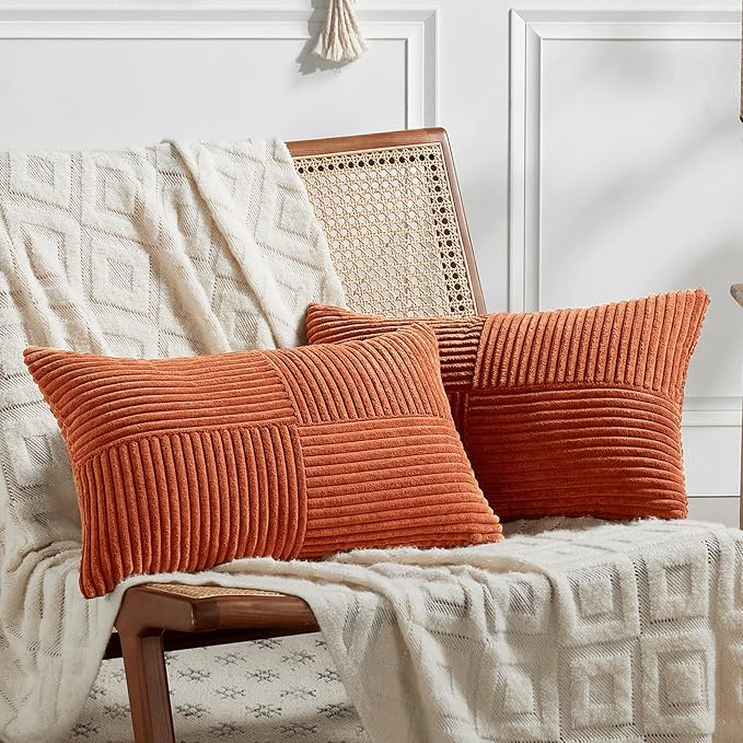 Fancy Homi Set of 2 Burnt Orange Long Lumbar Decorative Throw Pillow Covers by Fancy+Homi