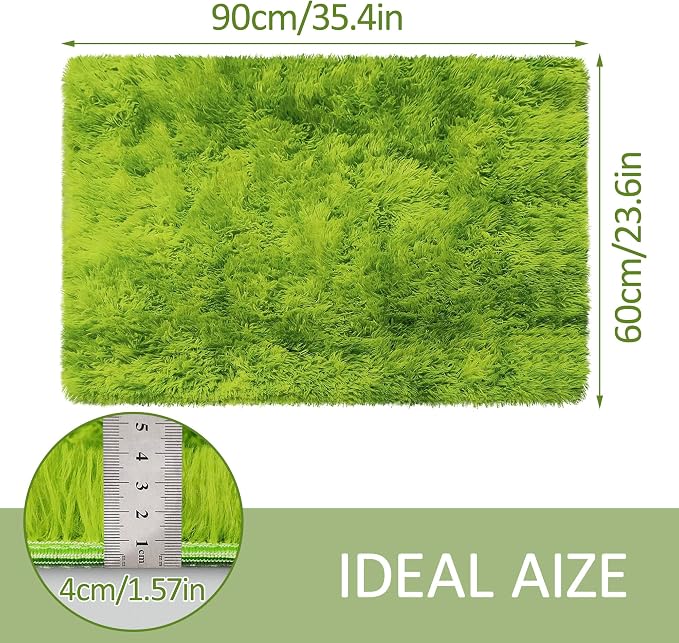 Small Tie-Dyed Area Rug for Bedroom 2x3 Mini Green Fluffy Rug Mat Bedside Throw - Image 2