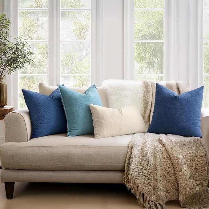 MIULEE Navy Blue Chenille Couch Throw Pillow Covers, 20x20 | Set of 2, Soft - Image 3