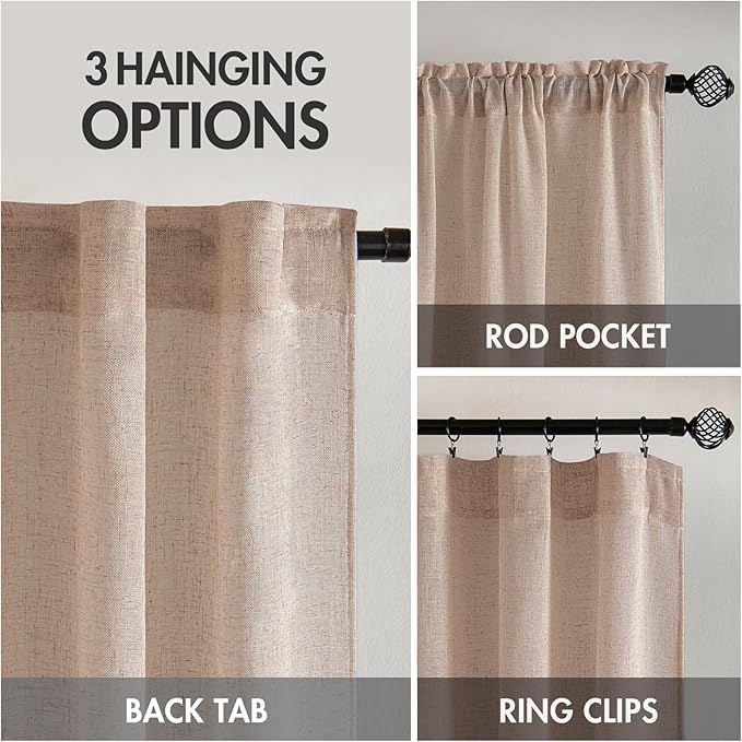 MIULEE Natural Beige Linen Curtains 90 Inch Long 2 Panels - Image 3
