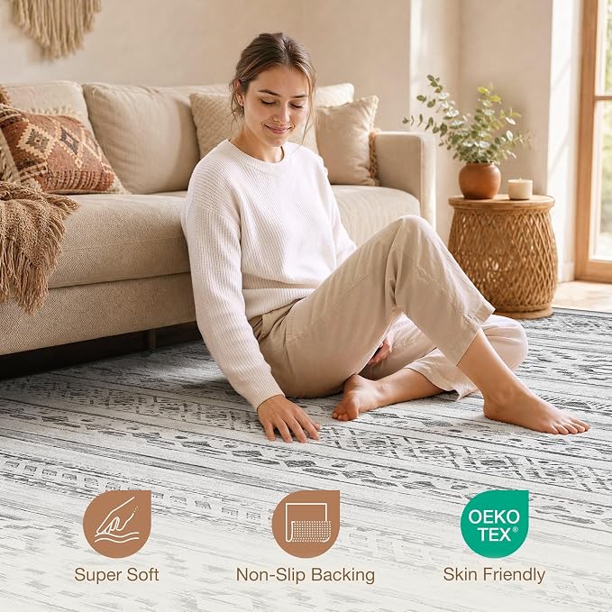 cotiled Boho 10x12 Area Rug for Living Room: Large Moroccan Washable Rug | - Image 4