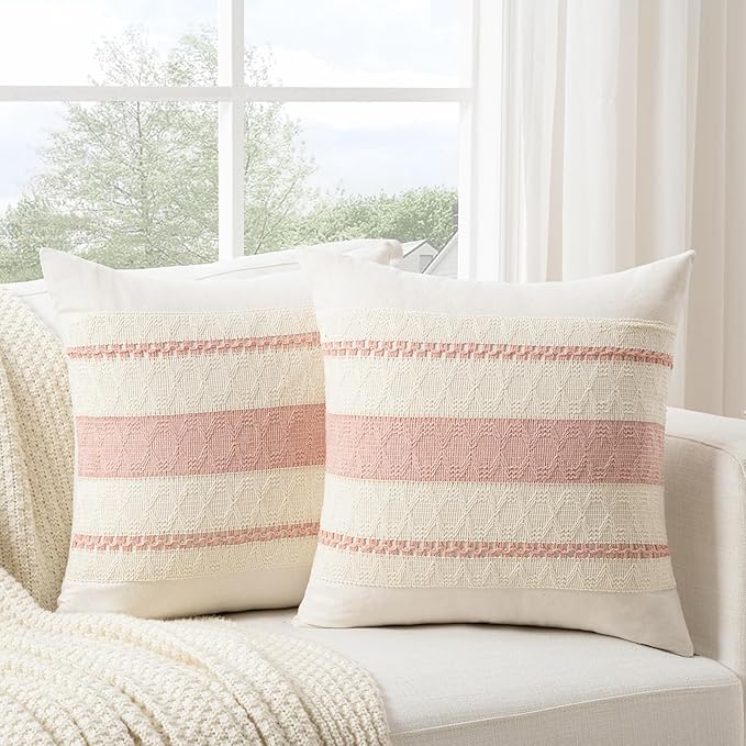 Fancy Homi Set of 1 Boho Pink Decorative Throw Pillow Cover 20x20 Inch - Image 2