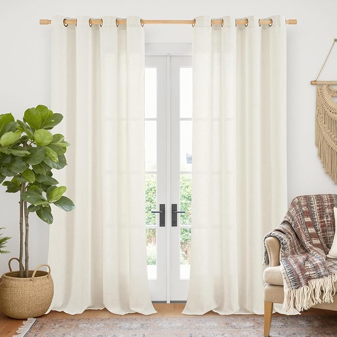 Extro Long Ivory Linen Semi Sheer Curtains 108 Inch Length by YoungsTex