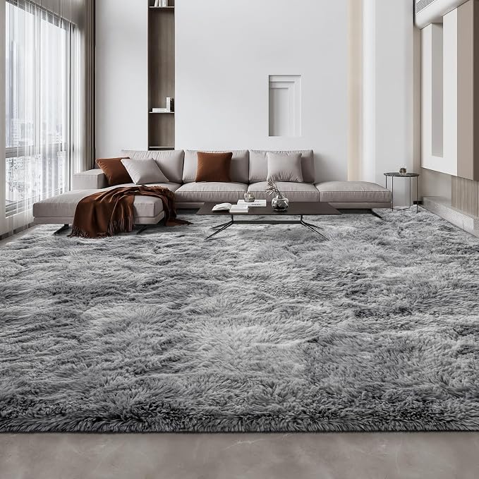 Large Shag Area Rugs 10 x 14, Tie-Dyed Plush Fuzzy Rugs by Deerhoo
