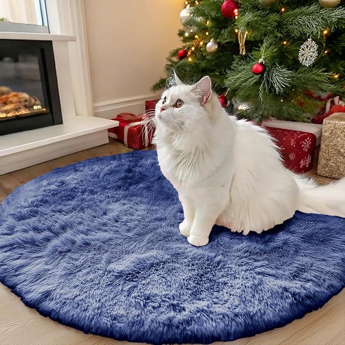 OLANLY Denim Blue Round Rugs for Bedroom by OLANLY