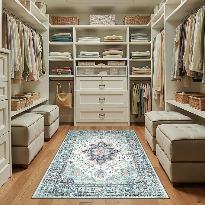 Area Rugs 3'x5' Washable Non-Slip, Floral Vintage Distress Print Pattern - Image 3