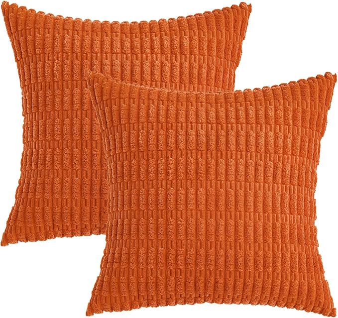 MIULEE Pack of 2 Orange Corduroy Decorative Pillow Covers 18x18 Inch Soft Boho - Image 6
