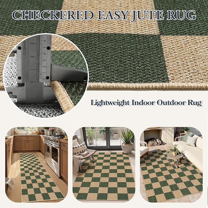 Lahome Checkered Easy Jute Dining Room Rug, 5x7 Indoor Outdoor Rugs - Image 6