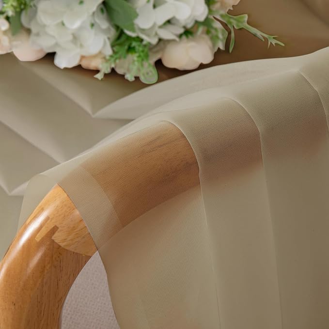 OVZME Taupe Sheer Curtains 90 Inches Long 2 Panels - Image 4