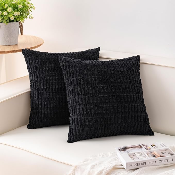Pack of 2 Corduroy Decorative Throw Pillow Covers 18x18 InchSoft Boho Striped by Unknown