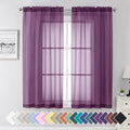 Aiyufeng Plum Purple Sheer Curtains 63 Inches Long 2 Panels Set, Solid Voile by Aiyufeng