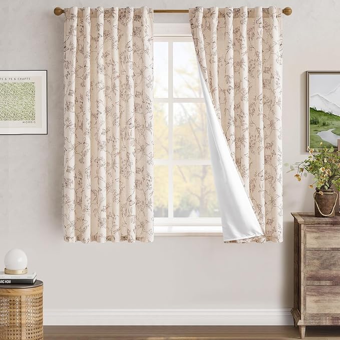 jinchan Floral Curtains Lined Linen Blend Curtain - Image 7