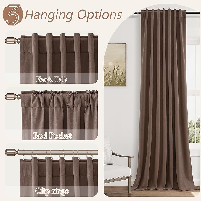 Guken Cappuccino 100% Blackout Linen Curtains 84 Inch Length 2 Panels Set - Image 6