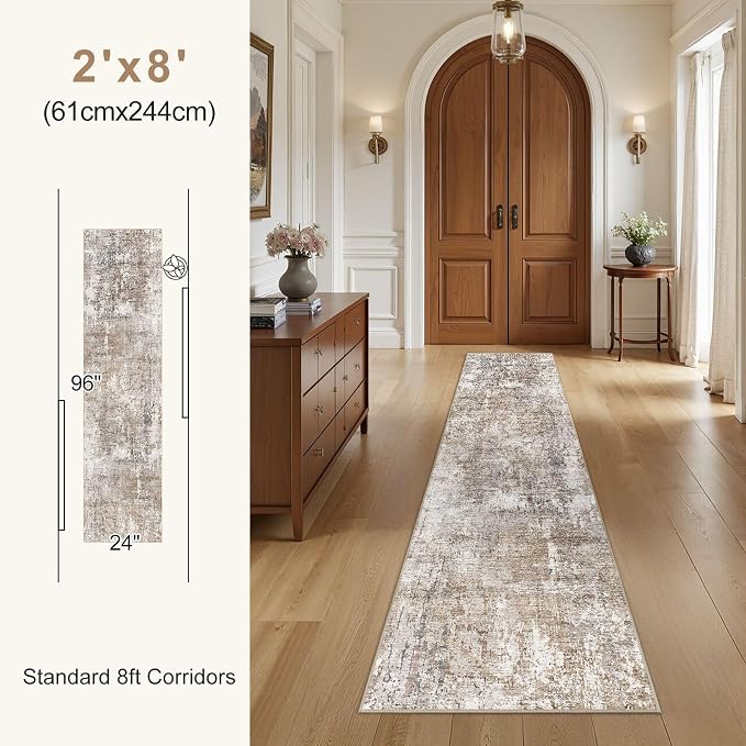 UERMEI 2X8 Washable Runner Rug for Hallway: Soft Neutral Modern Abstract Area - Image 5