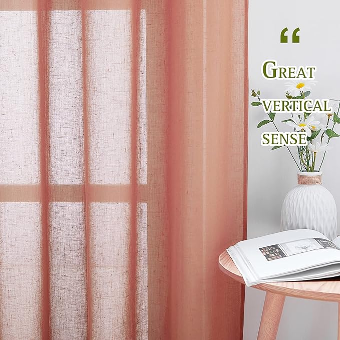 NICETOWN Washed Linen Curtains for Window, Grommet Natural Linen Semi Sheer - Image 5
