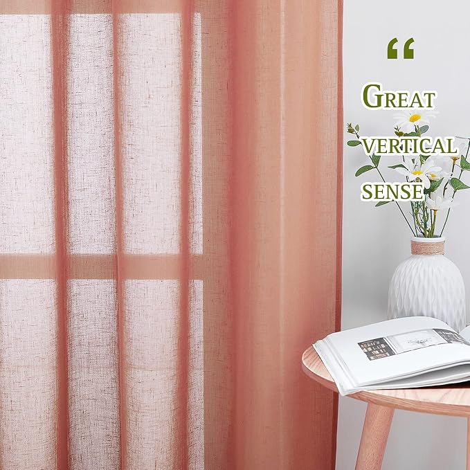 NICETOWN Linen Sheer Burnt Orange Curtains, Grommet Decorative Rustic Farmhouse - Image 3