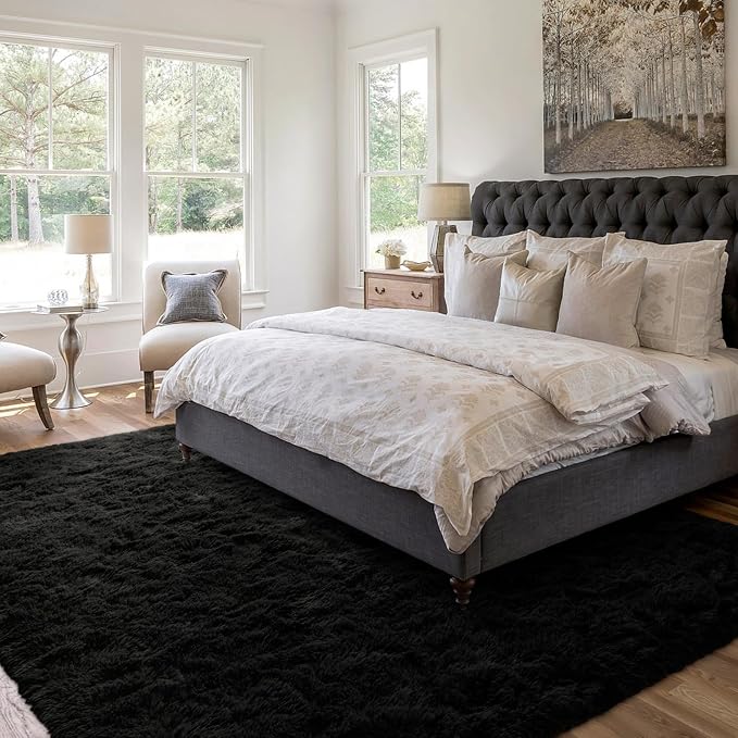 4x6 Ft Shag Black Rugs for Bedroom Living Room, Ultra Soft Fluffy Furry Area - Image 2
