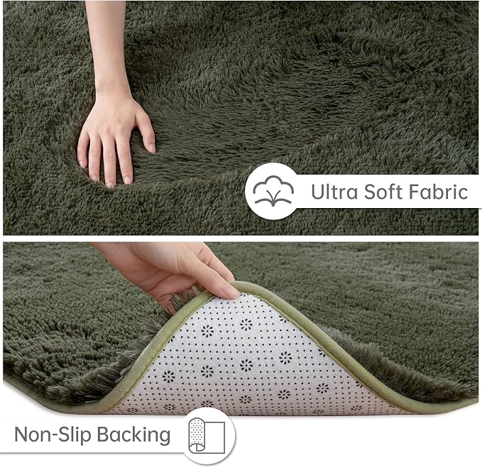 Goideal Fluffy Rug for Bedroom Living Room, 6x9 Olive Green Area Rugs, Faux Fur - Image 6