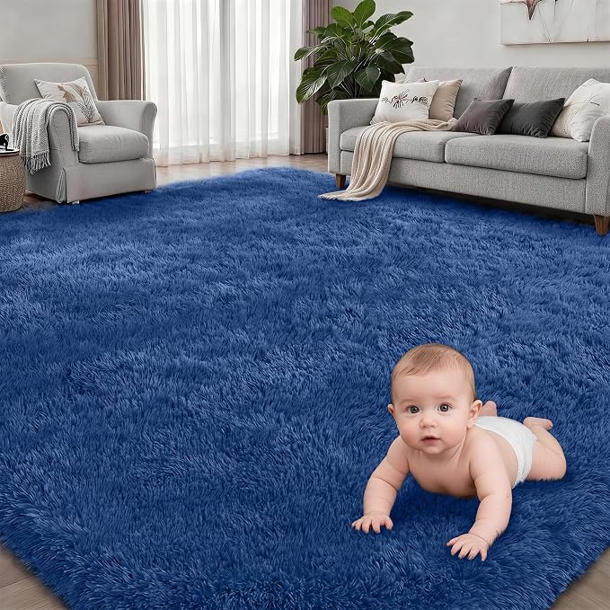 9x12 Area Rug Living Room Bedroom: Fluffy Plush Shag Carpet Blue | - Image 2