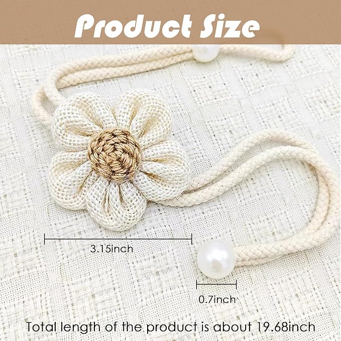 SRG 4pcs Handmade Pearl Curtain Tiebacks Boho Flower Curtain Holdbacks - Image 7
