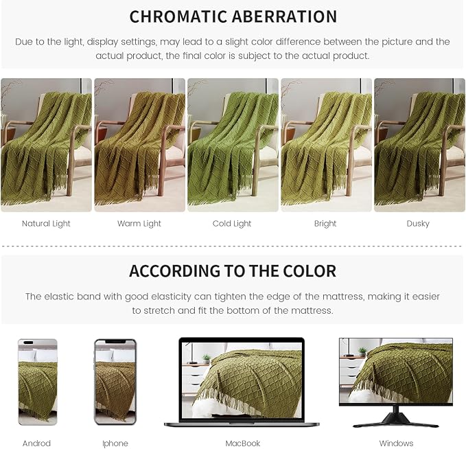 BOURINA Olive Throw Blanket 50 x70 Inches Jacquard Argyle Throw Textured Solid - Image 7
