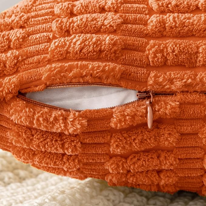 MIULEE Pack of 2 Orange Corduroy Decorative Pillow Covers 18x18 Inch Soft Boho - Image 3
