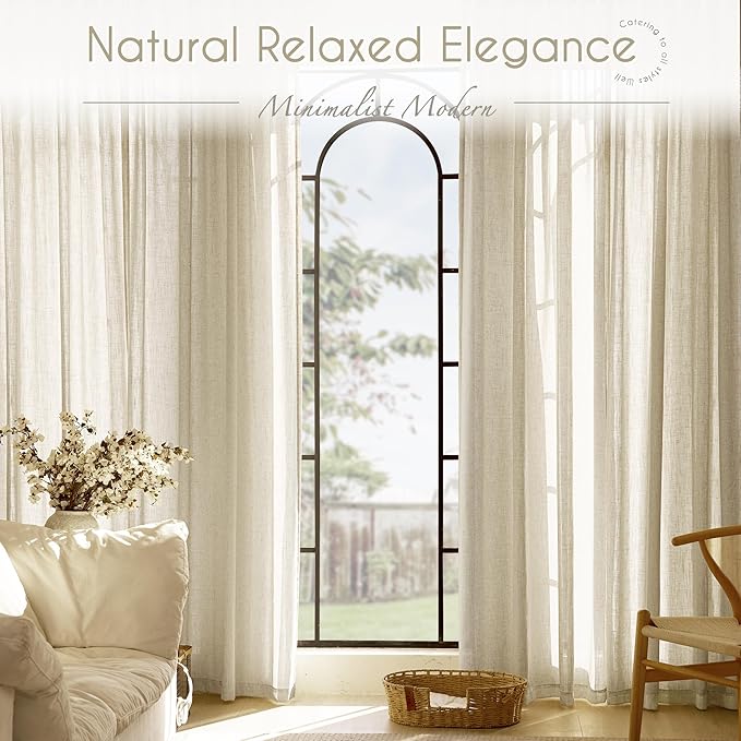 Faux Linen Beige Curtains 102 inches Long - Image 7