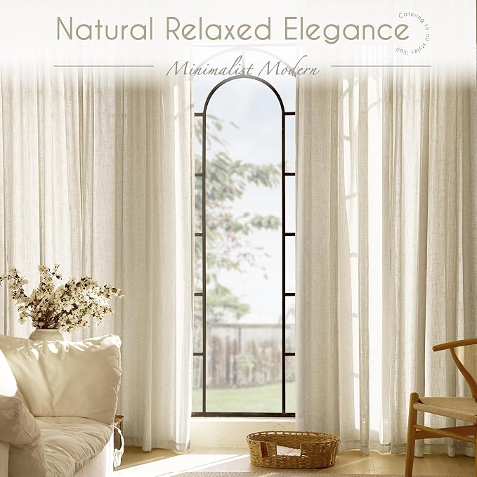 Faux Linen Beige Curtains 84 inches Long - Image 7