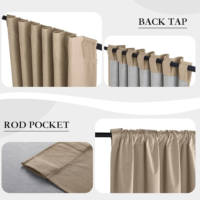RYB HOME 100% Blackout Flax Linen Curtains, UV Protection Drapes - Image 6