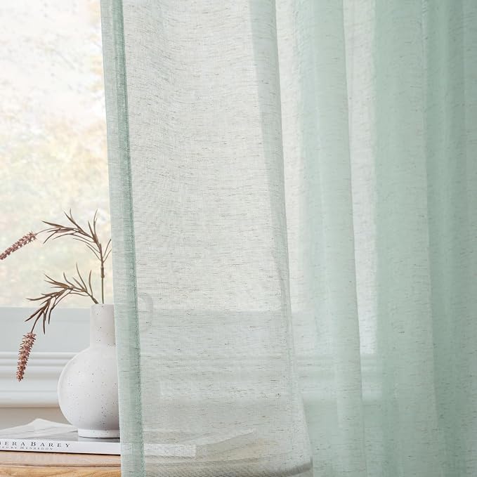 FMFUNCTEX Linen Sheer Curtains for Bedroom, Sage Green Curtains 84 inches Long - Image 7