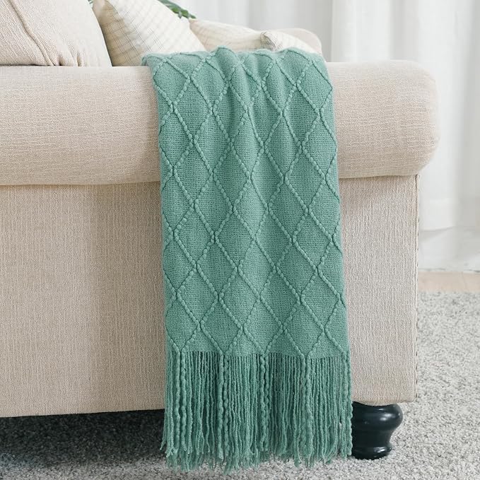 BOURINA Dark Cyan Throw Blanket 50 x90 Inches Textured Solid Soft Sofa Throw - Image 2