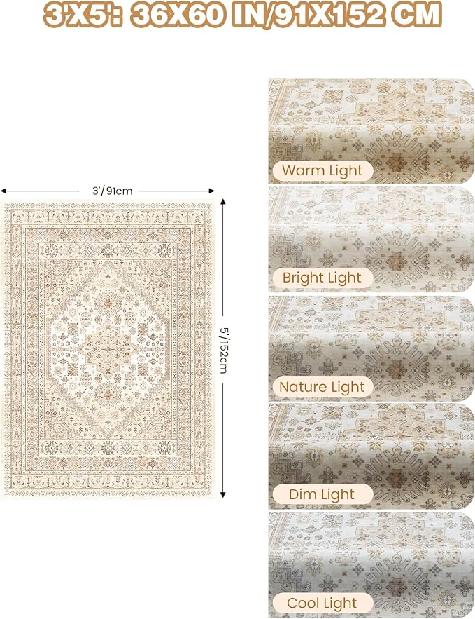 3x5 Washable Area Rug for Entryway, Kitchen Rugs Non Slip for Dining Room - Image 2