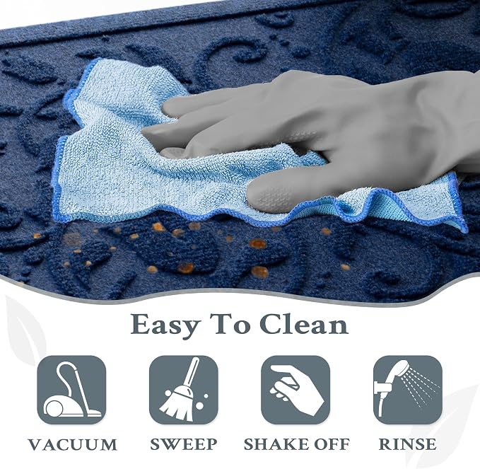 Boho Blue Floral Leaves Outdoor Indoor Entrance Doormats, Absorbent Durable - Image 8