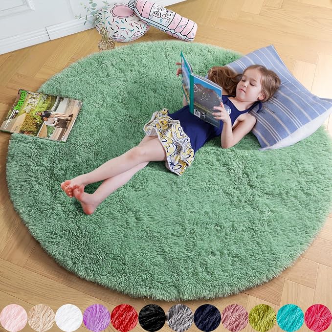 Amdrebio Sage Green Round Rug 6Ft by Amdrebio