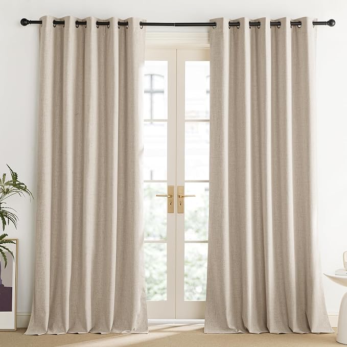 NICETOWN Cream 100% Blackout Linen Curtains 108 inch Long Burg - Image 2