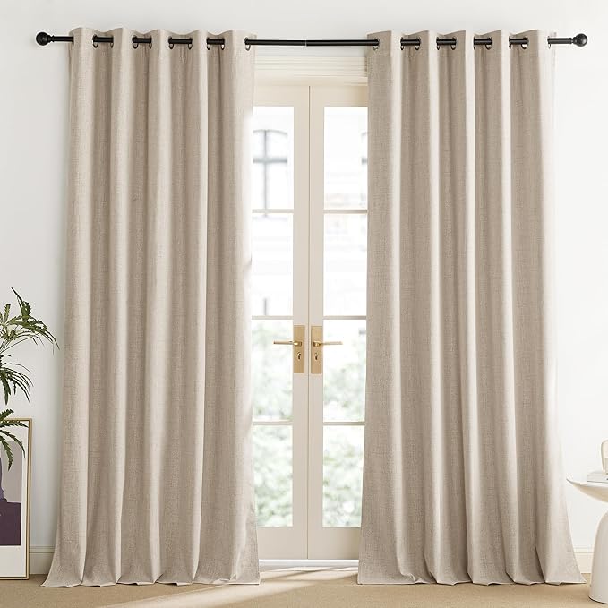 NICETOWN Cream 100% Blackout Linen Curtains 120 inch Long Burg - Image 2