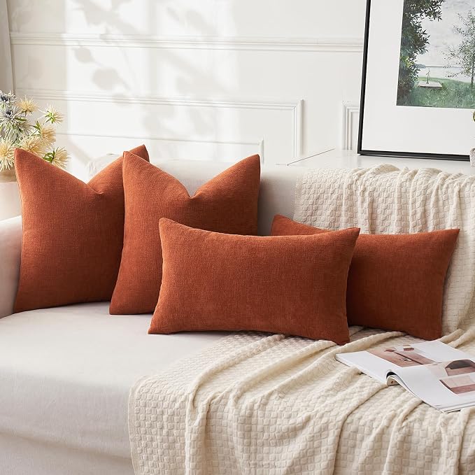 MIULEE Fall Rust Chenille Couch Euro Throw Pillow Covers, 22x22 | Set of 2 - Image 5