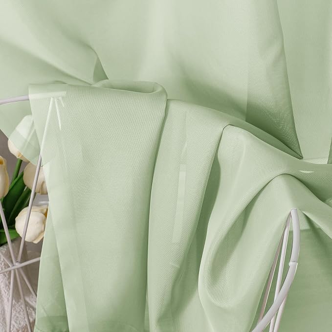 OVZME Light Green Sheer Curtains 84 Inches Long 2 Panels - Image 6