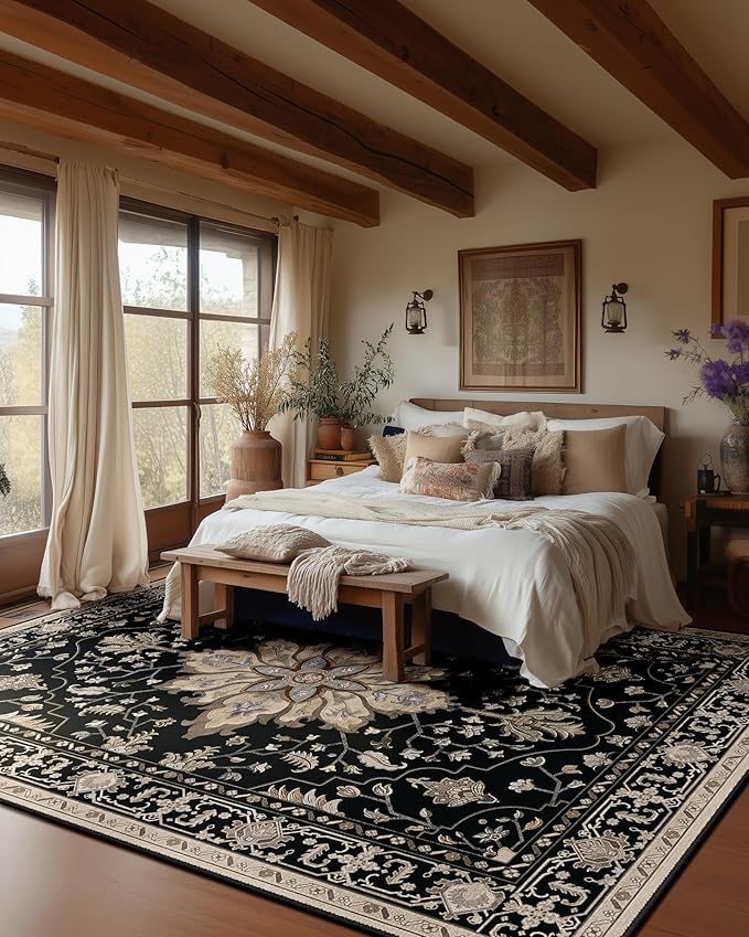 RELEANY Area Rugs 8'x10' Washable Non-Slip, Floral Vintage Distress Print - Image 2