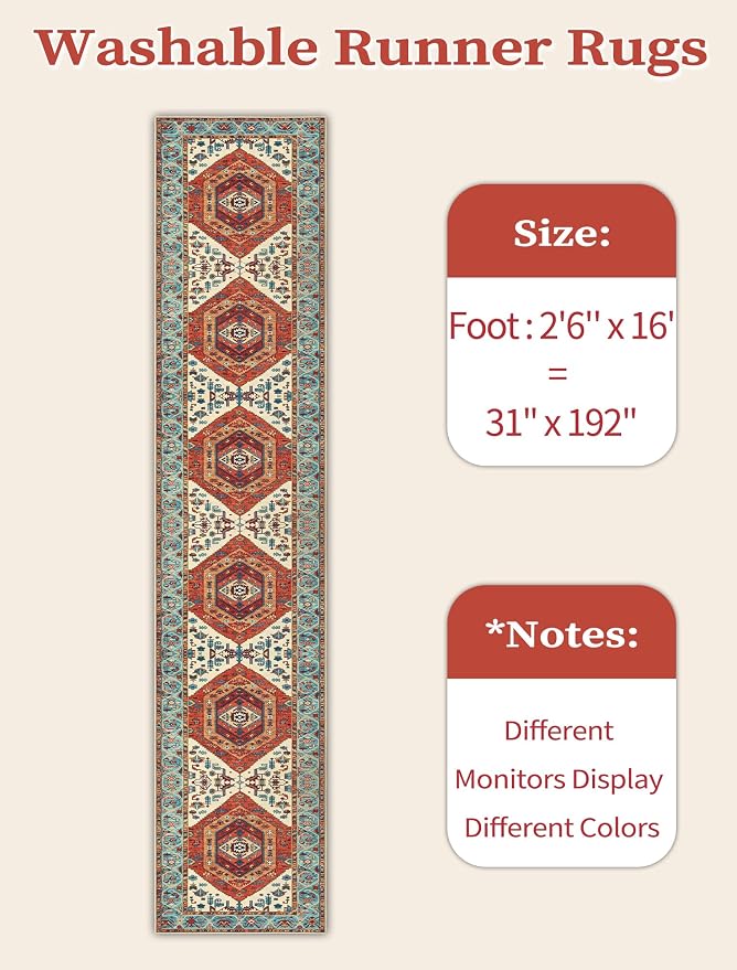 SERISSA Runner Rug for Hallways, Extra Long Boho Rug Ultra Soft Vintage Orange - Image 6