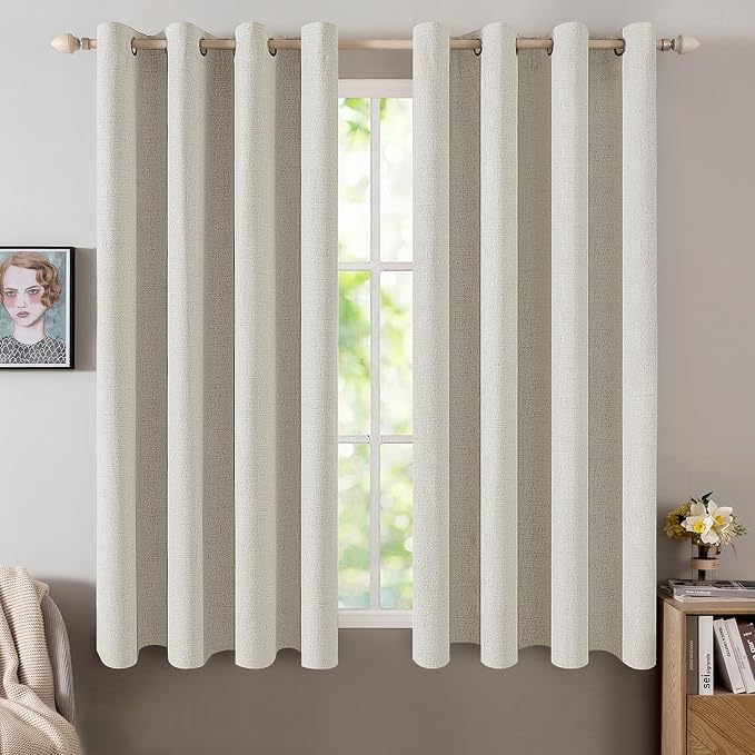 MIULEE Linen Texture Curtains for Bedroom Light Cream 100% Blackout Thermal by MIULEE