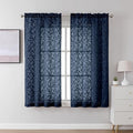 Lecloud Leia Navy Blue Sheer Curtains 45 Inch Length 2 Pcs, Dual Rod Pocket by Lecloud